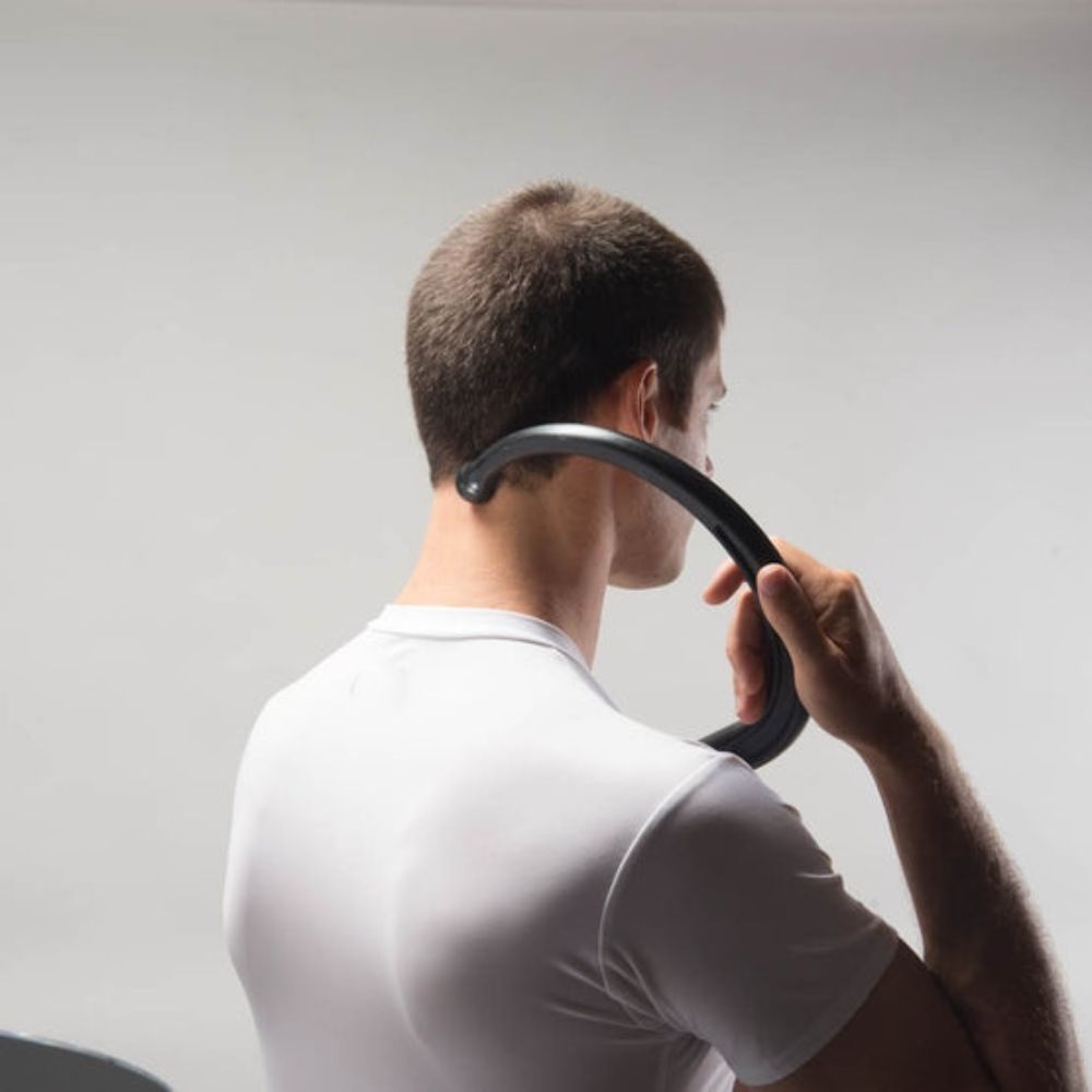 Backnobber II ergonomic massage tool for neck pain and upper trapezius trigger points