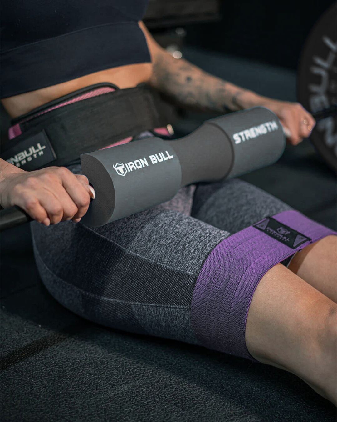 Iron Bull barbell pad for cushioning hips during hip thrusts