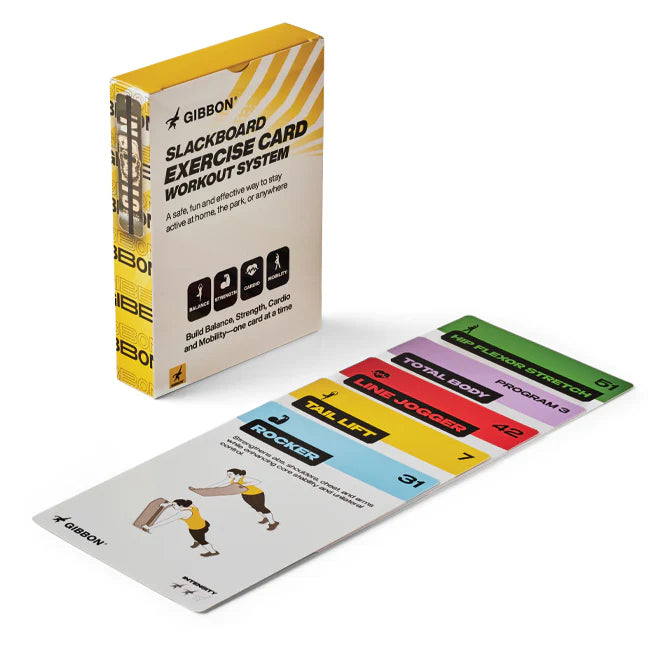 SlackBoard Exercise Cards deck with 52 illustrated balance training workouts