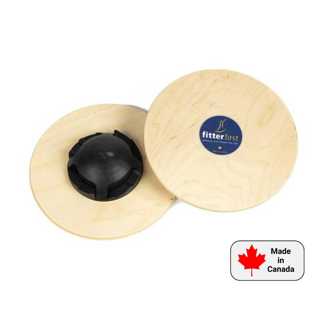 Fitterfirst Weeble Boards to challenge your squats and pushups, increase the difficulty of your squats and pushups with the Made in Canada adjustable Fitterfirst Weeble Boards