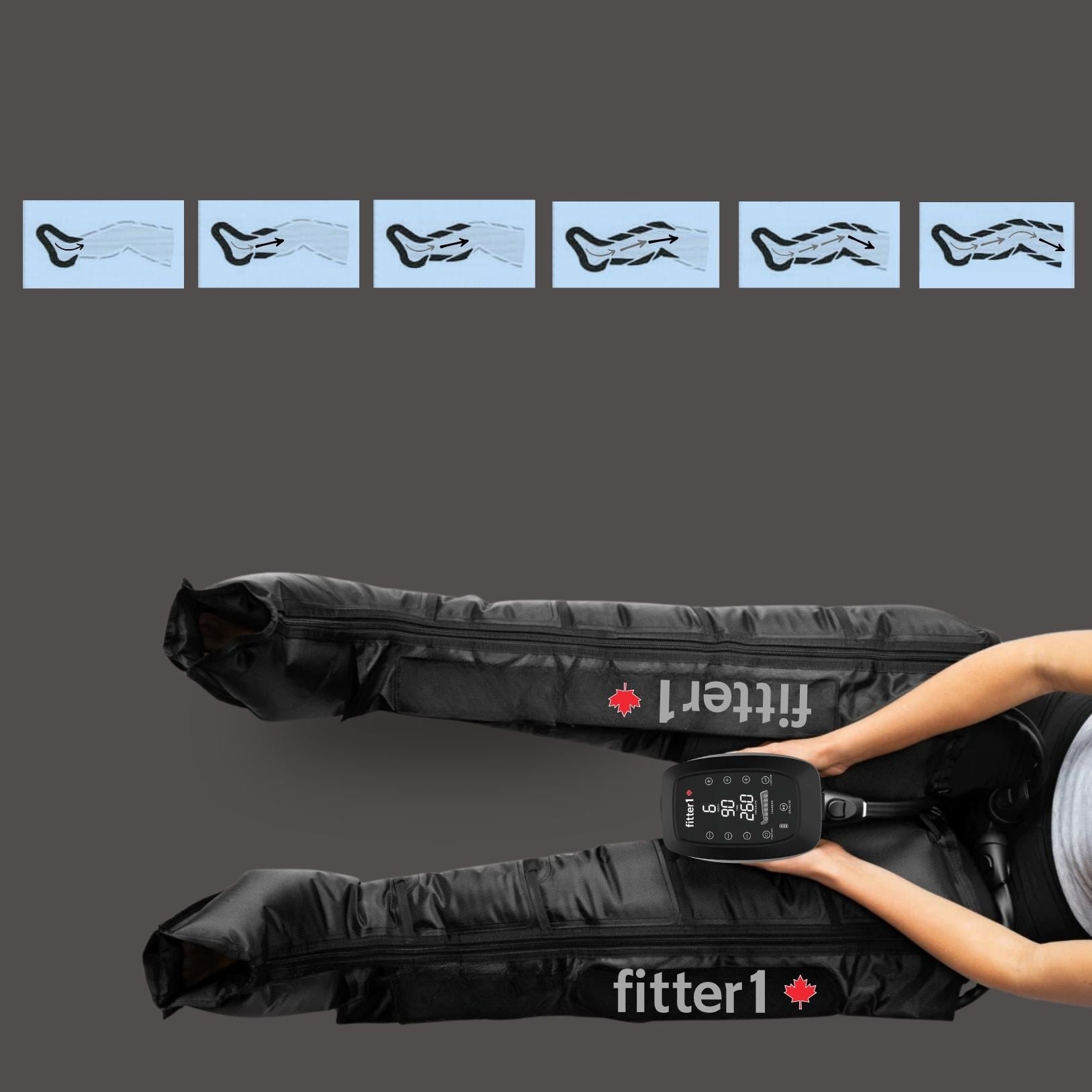 Leg massaging with air compression for better circulation and muscle recovery ships from Canada with better performance and better pricing than Hyperice Normatec