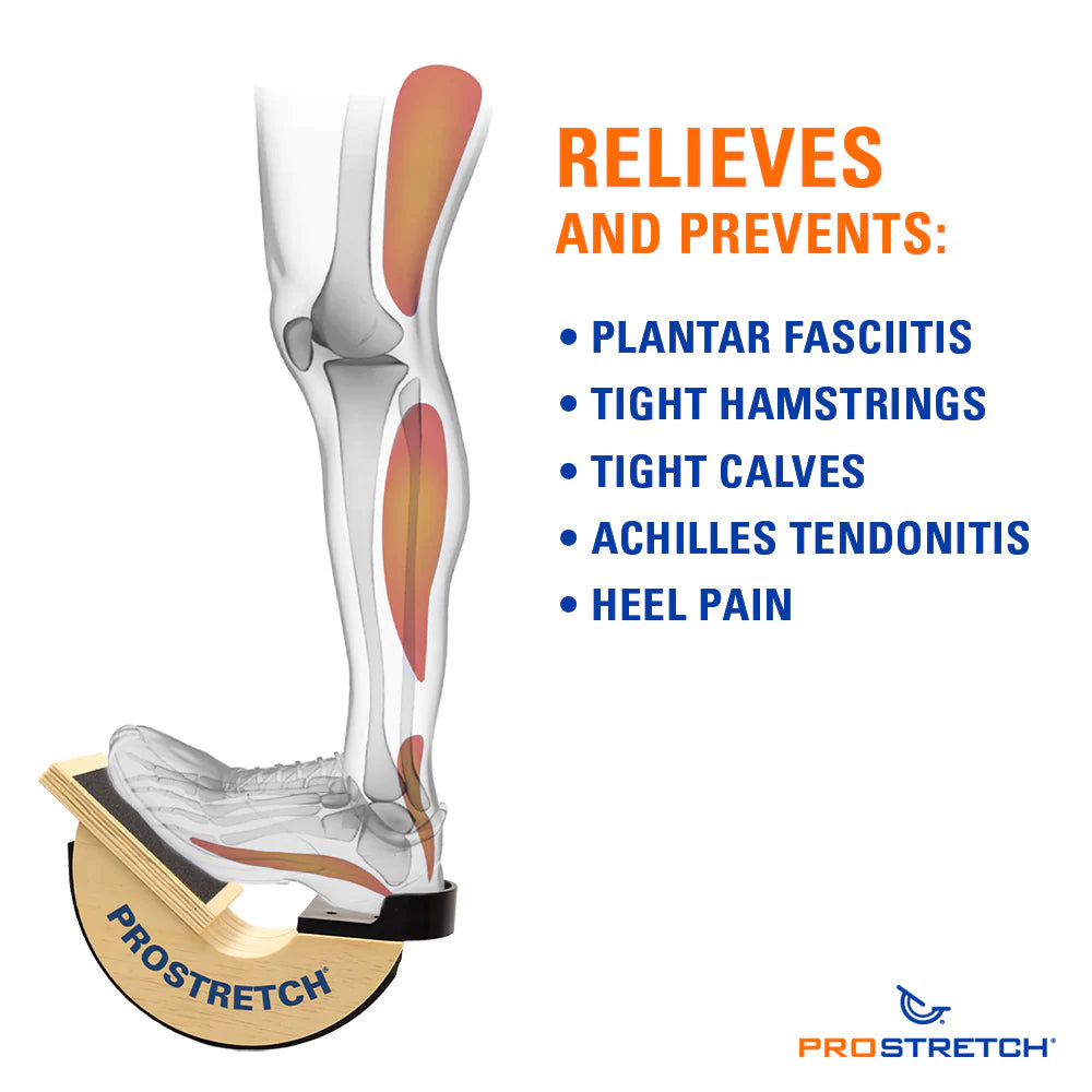 wooden foot and calf stretching device to help relieve and prevent Plantar Fasciiis, tight hamstrings, tight calves, achilles tendonitis and heel pain