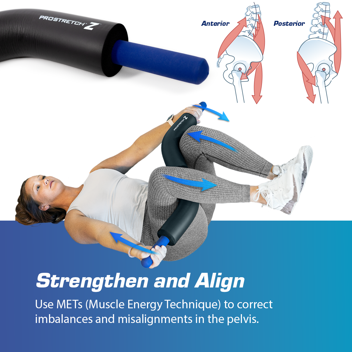 METs muscle energy technique for correcting imbalances and misalignments in the pelvis using the ProStretch Z, now shipping from Canada