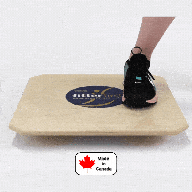 rocker board for physiotherapy exercises, for ankle rehab, balance training,  made in canada, best balance board for seniors, balance board for fundamentals, beginner balance board ships from Canada
