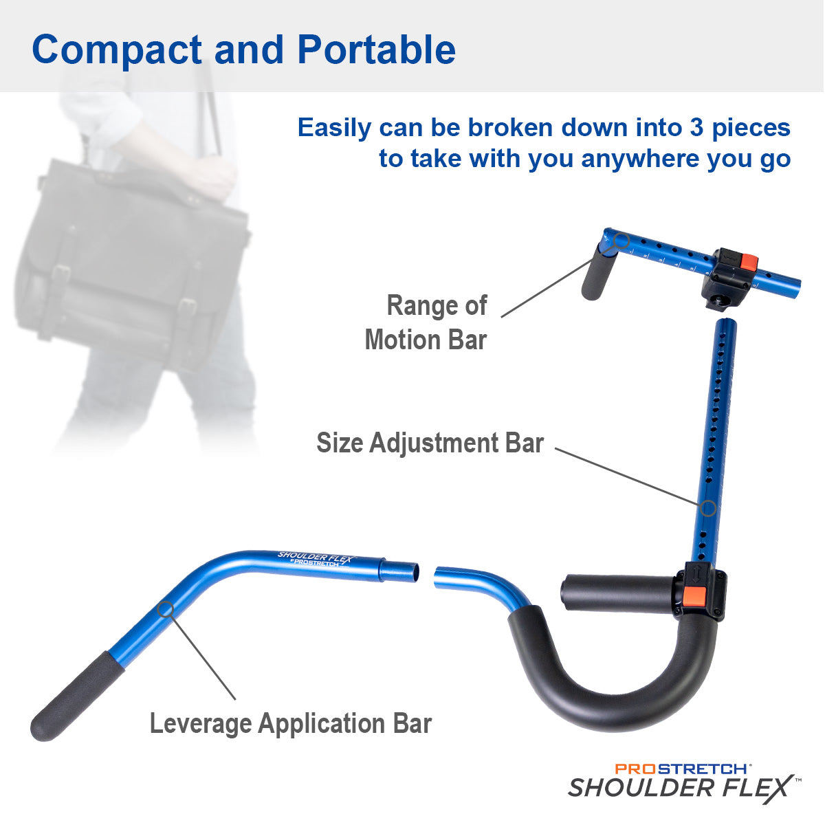 ShoulderFlex comes apart in 3 pieces for easy portability, ships from Canada