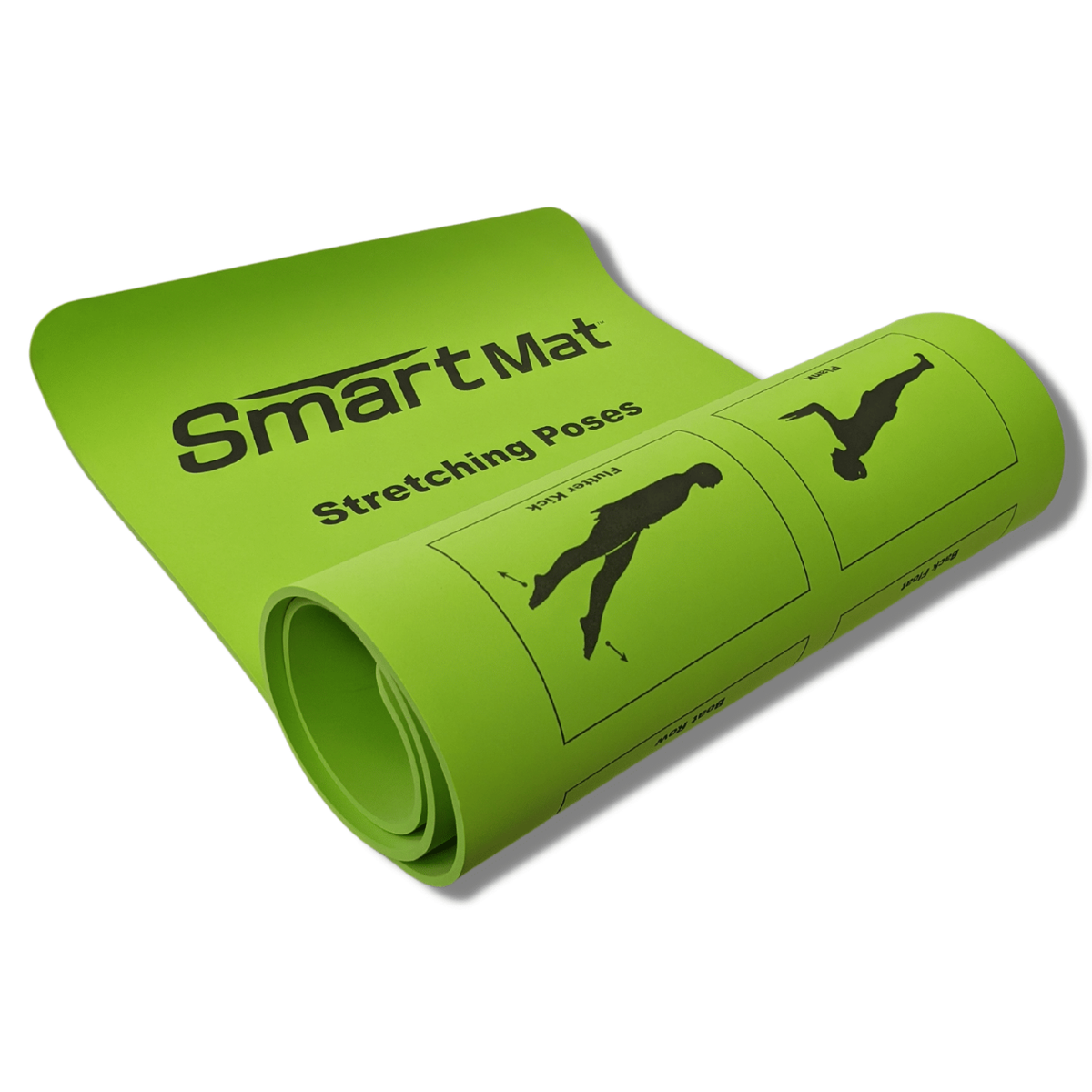yoga mat with stretches and exercise instruction, self guided exercises, yoga mat for stretching