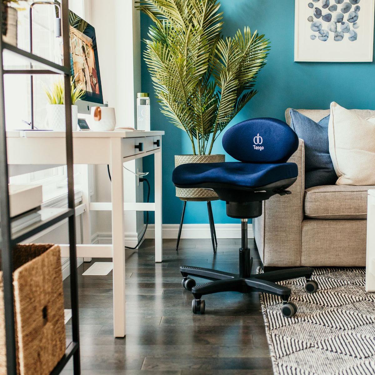 Home office with CoreChair in blue, best ergonomic set up for home office