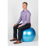Man sitting on Exercise ball chair, best exercise ball, blue exercise ball, exercise ball stretches