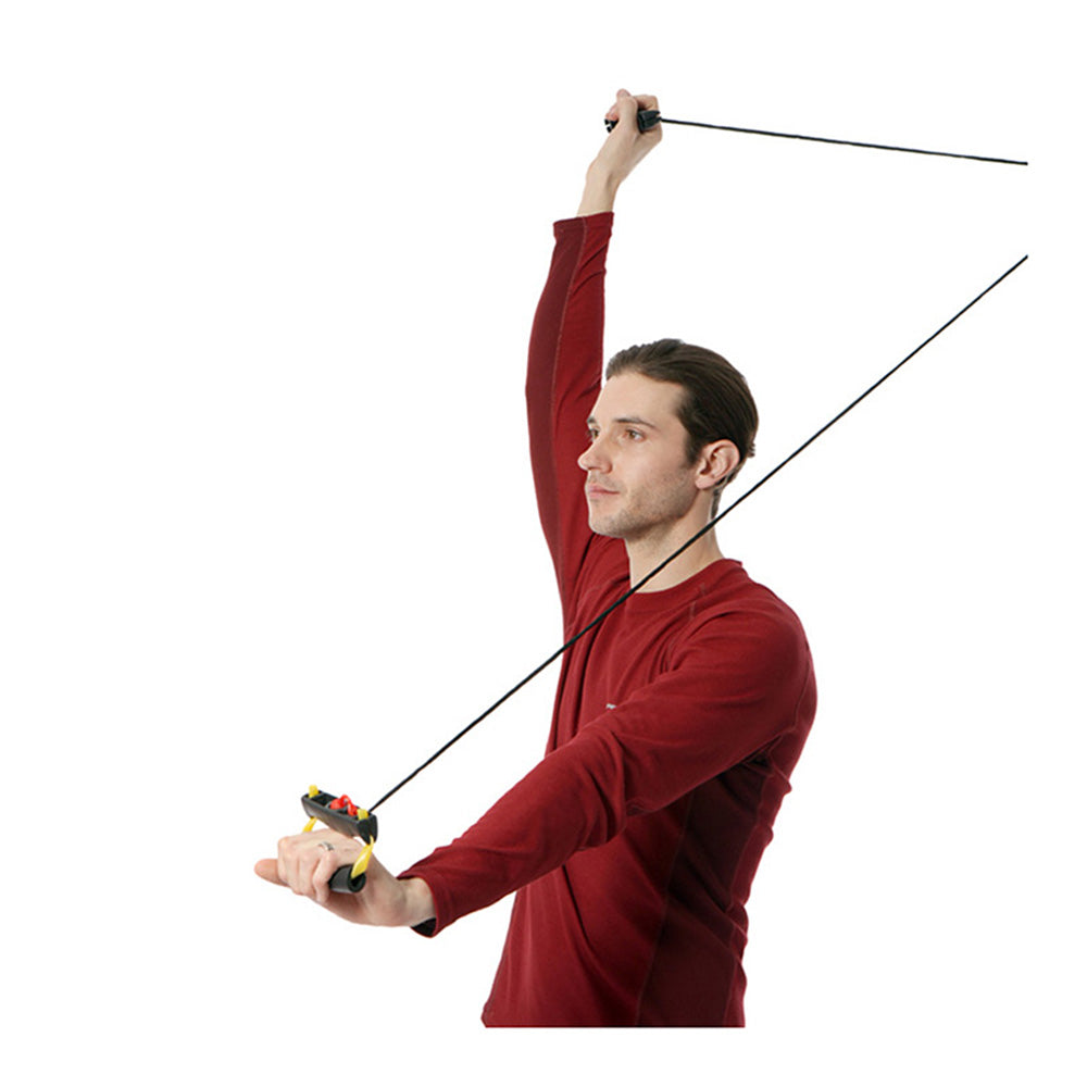 A person demonstrating the use of a Fitterfirst Shoulder Roller, a piece of exercise equipment designed for shoulder rehabilitation.