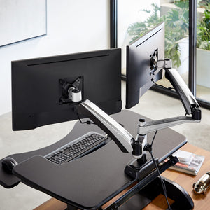 dual monitor arm for sit stand desk, standing desk monitor mount