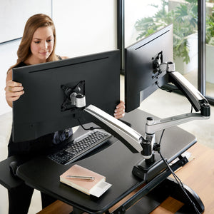 fully adjustable monitor arms, dual monitor arm desk mount, vari dual monitor arms